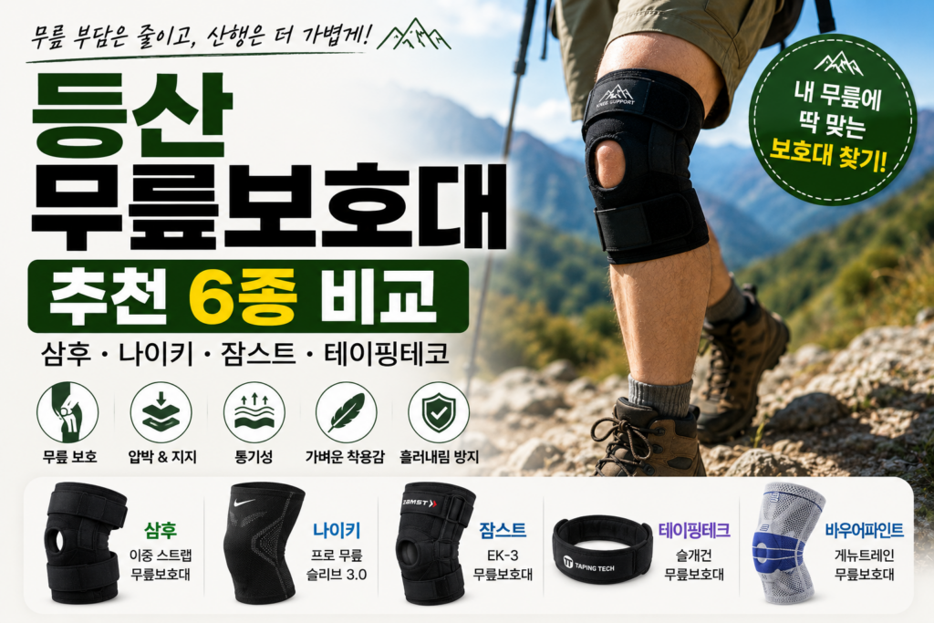 등산 무릎보호대 추천 | 삼후, 나이키, 잠스트, 테이핑테크 비교 제품 이미지