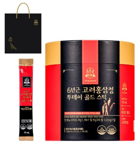 고려홍삼중앙회 6년근 고려홍삼정 투데이 골드 스틱 10ml 100개 쇼핑백 포함 추석 선물 보러가기